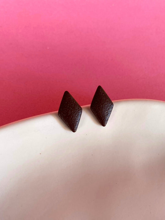 Pendientes boton rombo Rhombus Studs chocolate