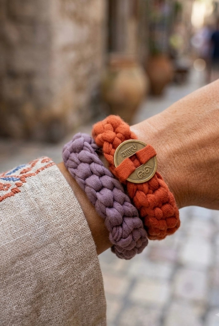 Conjunto Collar + 2 Pulseras Peru marron &amp; naranja