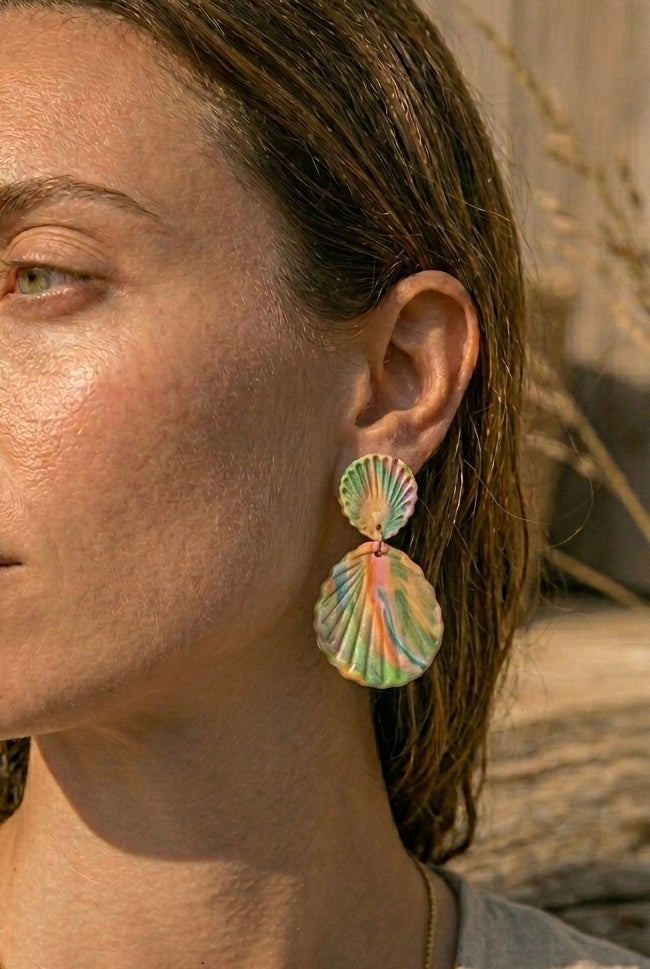 Pendientes conchas Miami Verde Junco
