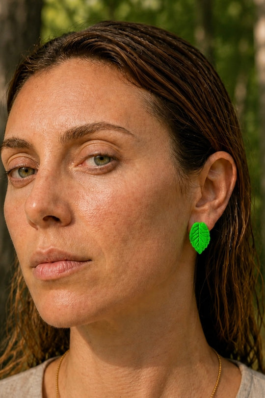Pendientes boton hojas Aurora verde