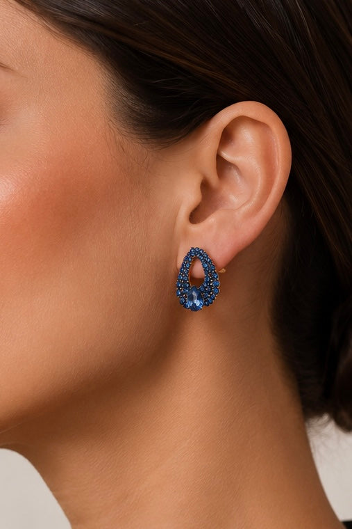 Pendientes boton de strass azul cristal
