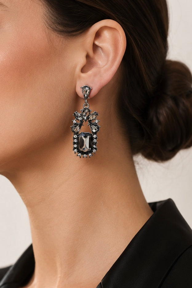 Pendientes de Strass Vintage Gris Antracita