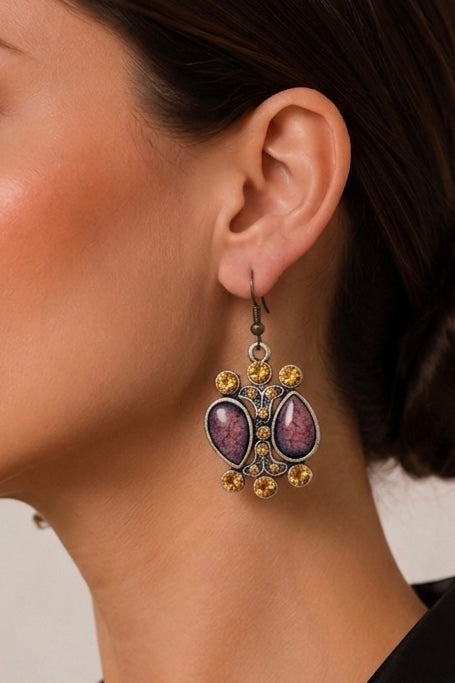 Pendientes colgantes Retro en bronce y pedreria ambar