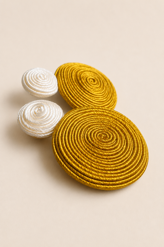 Conjunto Pendientes y Anillo Soutache Espiral Blanco Oro