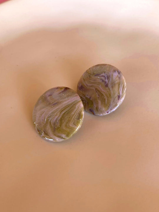Pendientes boton Viena 25 mm Green tee Marble - SIMBARU - Pendientes en arcilla polimerica