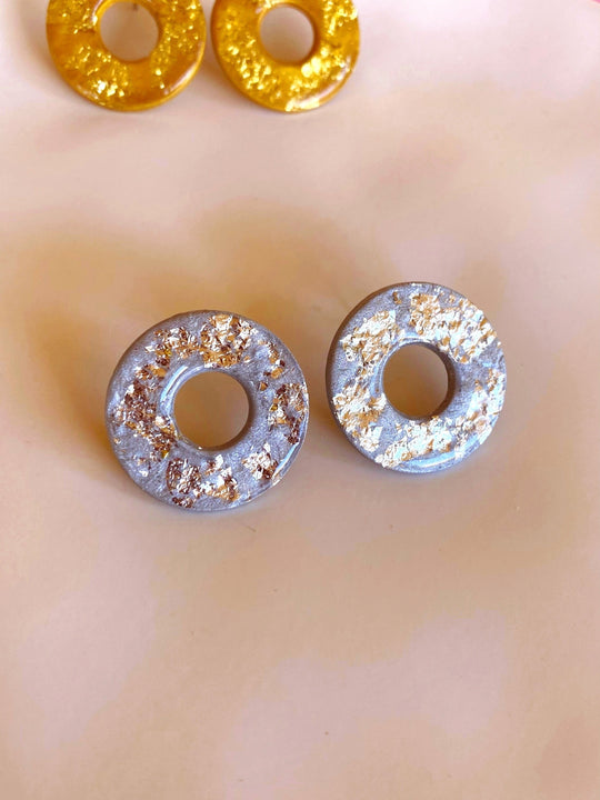 Pendientes boton Yakarta 25 mm Silver Shine - SIMBARU - Pendientes en arcilla polimerica